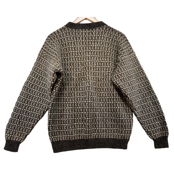 Vintage Traverse Bay Woolen Co. 100% Pure Wool Checkerboard Sweater Gray Tan - Picture 6 of 12